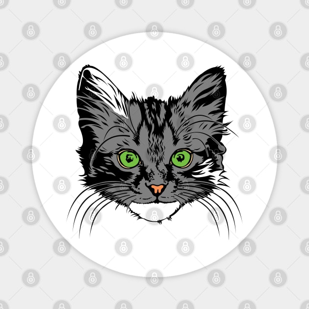 Green Eyed Grey Kitten Magnet by Miozoto_Design